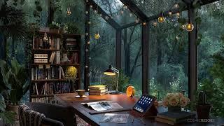 Glasshouse Study Room with Forest view and Large Windows  -  Rain Sounds for Focus and Relaxation