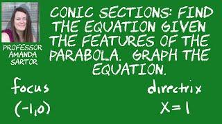 Find the Equation given the Features of the Parabola
