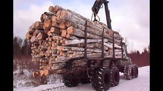 Logging in wet winter forest with John Deere 1110D, huge load