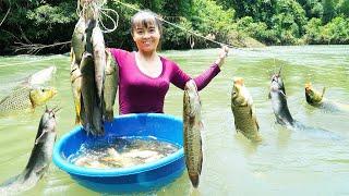 How to fishing with a hook in a flooded river - Catch a lot of fish goes to the market sell