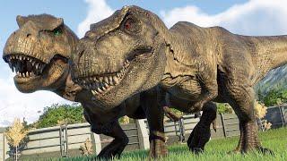 2 T-REX vs ALL CARNIVORES & HERBIVORES DINOSAURS IN BIOSYN SANCTUARY - Jurassic World Evolution 2