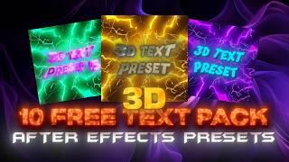3D Text Preset Pack | 10 Free 3D Text Pack After Effects For Edits | After Effects