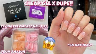 TRYING PRE COLORED FULL COVER SOFT GEL NAIL TIPS + 6 IN 1 GLUE GEL FROM AMAZON | CHEAP GEL X DUPE