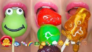 ASMR Satisfying Eating Emoji Challenge WAX CANDY CAKE POPS