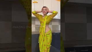 Beautiful Saree Navel & Back Look | Indian Beautiful Lady Saree Look #saree