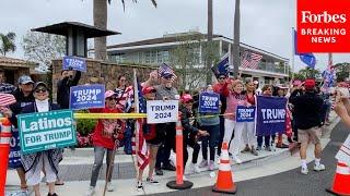 Trump Supporters Line Streets Of Newport Beach, California, Where Ex-President Is Holding Fundraiser