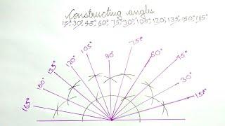 constract angles 15,30,45,60,75,90,105,120,135,150,165|construction|with compass|in hindi