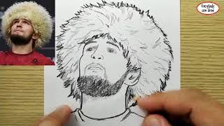 VERY EASY , How to draw khabib nurmagomedov ufc / learn drawing academy