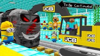 how this JCB EXCAVATOR evacuate SCARY HACKER METRO TRAIN from DIAMOND RAILWAY STATION in Minecraft ?