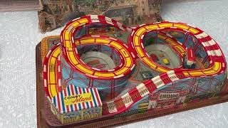 1950s vintage Coney Island Tin Wind up roller coaster Technofix Germany