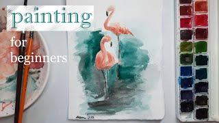 Watercolor Flamingo painting step by step | Easy Watercolor painting tutorials | Flamingo painting