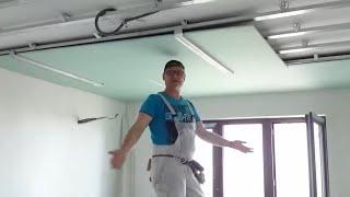 Самый ЛЕГКИЙ монтаж гипсокартон на потолок в одиночку. Easist install gypsum board ceiling #11