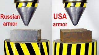 HYDRAULIC PRESS VS ARMOR, USA AND RUSSIA