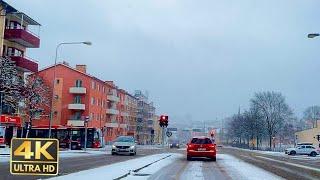 4k driving in Sweden Södertälje | snowy day in Sweden | 4K Ultra Hd