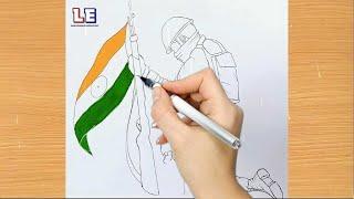 Indian soldier Drawing with Indian Flag | Indian Army Drawing | 15 August Special | Independence day