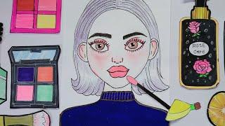 let's play asmr makeup game with paper doll & paper cosmetics |