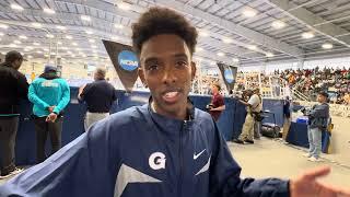 Abel Teffra talks after winning 2025 NCAA Indoor mile title for Georgetown