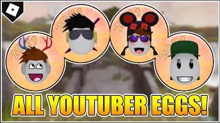 How to get 4 MORE YOUTUBER EGG BADGES in EGGHUNT 2021 HANGOUT! [ROBLOX]