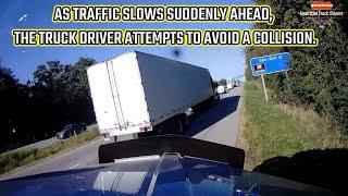 Truck road rage | Semi brake checked by car | Driver lost control | Truck flipped over