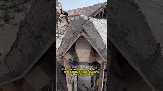 Concrete construction of the roof of an ancient Chinese building under construction