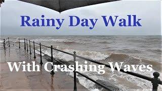 Rainy Day Walk By The Sea - Sounds Of Waves Crashing On Rocks & Pebbles