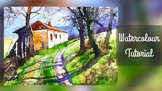 Simple Watercolour Farmhouse Painting Tutorial for Beginners I Raju More I Watercolour Easy .