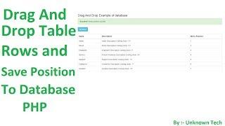 Drag and Drop Table Rows and Save Position to Database Using PHP || BY Unknown Tech