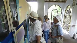 Taking the funicular to Podil, Kiev, Ukraine