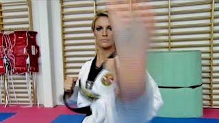 Blonde Woman doing Taekwondo Kicks