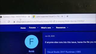 OBS Studio: obs64.exe - system error. code execution cannot proceed because MSVCP140_1.dll was not..