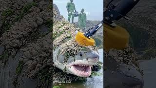 Removing Barnacles from a Shark with a Vibration Brush | Rare Rescue Moment #animalrescue #sealife