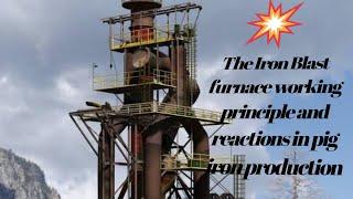 The Iron blast furnace working principle and reactions in pig iron production.