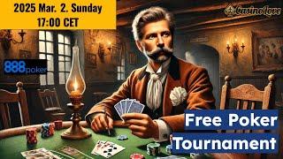 Free Poker Tournament (Freeroll) at 888 Poker - 2025 March 2. (Sunday) 17:00 CET