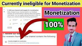 How to solve Currently ineligible for monetization 2022 | Currently ineligible for monetization