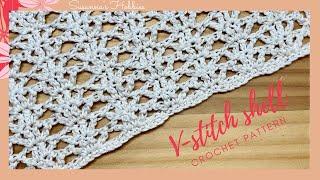 Easy summer crochet stitch pattern "V-stitch shell" beautiful openwork beginner friendly tutorial