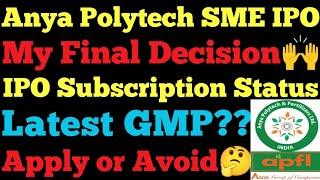 Anya Polytech IPO GMP Today| Anya Polytech IPO Apply or not| Anya Polytech IPO Subscription Status