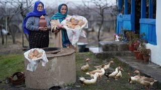 Baking Traditional Uzbek Bread in a Snowy Winter Village