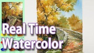 [Real Time] 1X speed. Landscape Watercolor - The road to autumn  (color name view) NAMIL ART