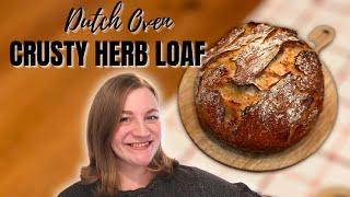 NO KNEAD CRUSTY DUTCH OVEN HERB LOAF! EASY ARTISAN BREAD RECIPE FOR BEGINNERS!