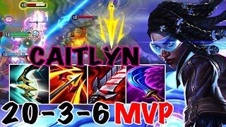 WILD RIFT CAITLYN ADC GAMEPLAY | 20 -3 -6 MVP | CAITLYN BUILD RUNES