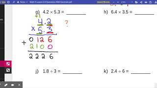 Math 9 Lesson 6.0 Operations With Decimal Numbers