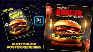 Re-designed a Burger Poster Design in Photoshop | Social Media Post Tutorial in Photoshop