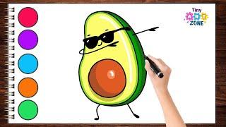 How to Draw a Stylish Dancing Avocado Easy for Kids | Tiny Art Zone