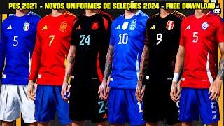 PES 2021 - NOVOS UNIFORMES DA ADIDAS 2024 (ARGENTINA/CHILE/COLOMBIA/ITALIA/ESPANHA/PERU) - SIDER