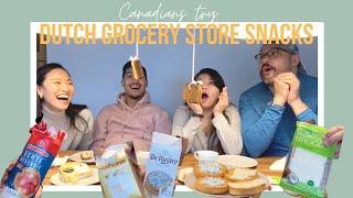 Canadians Try: DUTCH GROCERY STORE SNACKS || Cheryl & Jesse VLOGS