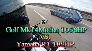 Vw Golf Mk1 1056PS vs Yamaha R1 182PS street race