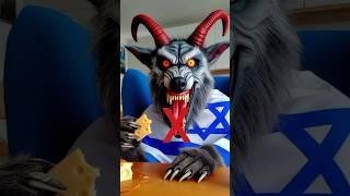 Palestinian cat eating delicious cheese vs Israeli wolf # feed shorts￼