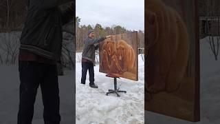 Четыре медведя Резное панно Резьба по дереву Виль Аптюшев Wood carving #shorts