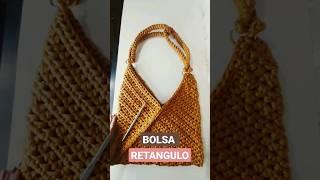 Bolsa de crochê fácil,  feita com retângulos em fio de malha.