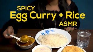 Satisfying ASMR EATING SPICY Egg Curry | Rice | Papad | Onion Raita | GREEN CHILLI * FOOD VIDEOS*